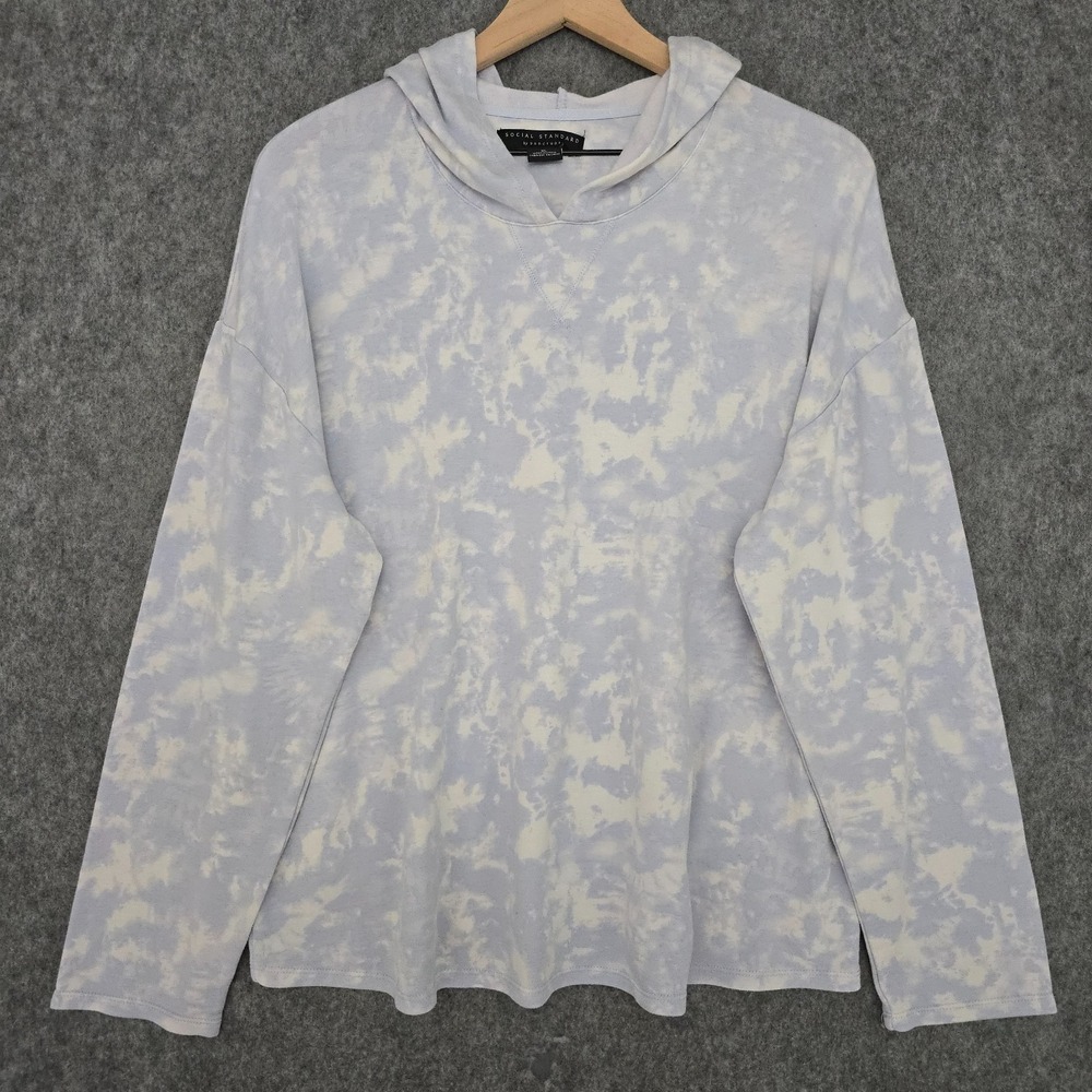 Social Standard By Sanctuary Hoodie Womens XL Blue Cloud‎ Camo V Neck Pullover
